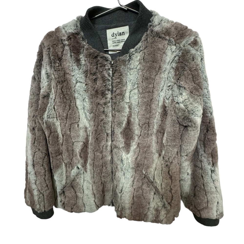 High End Dylan Los Angeles Soft Retro Gray Fur Varsity Jacket Women’s S MINTY